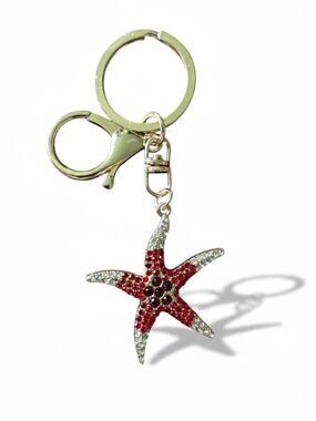 Mint Starfish Keychain Bag Charm Gold Tone Red & Clear Crystals NWT